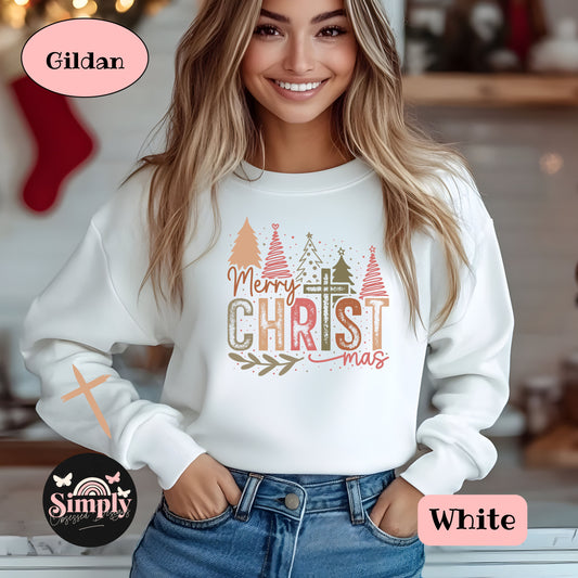 Merry CHRISTmas Sweatshirt with sleeve design