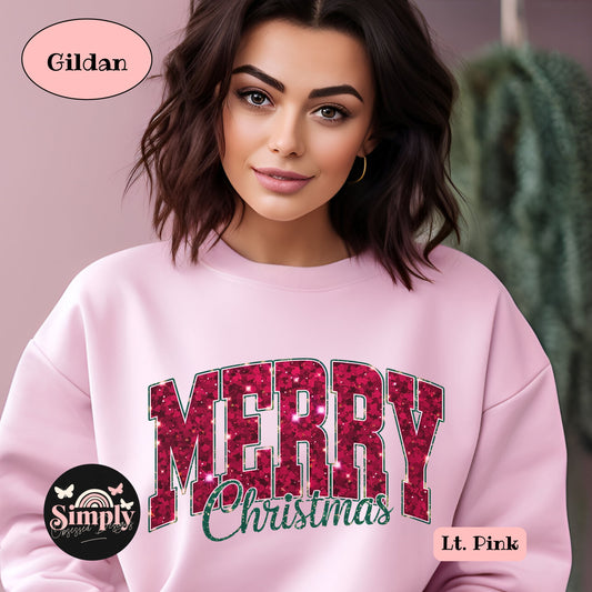 Merry Christmas Faux Glitter Sweatshirt