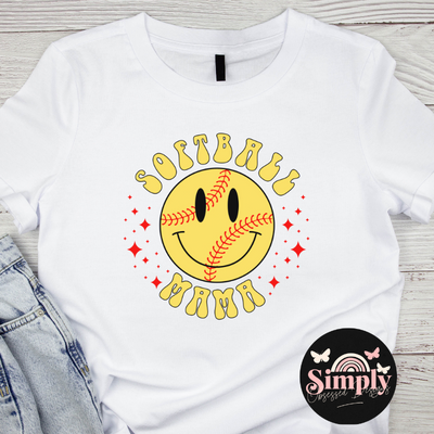 Softball Mama Smiley face Retro