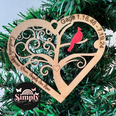 Memorial Heart Christmas Ornament with Red Cardinal