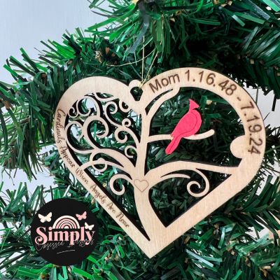 Memorial Heart Christmas Ornament with Red Cardinal