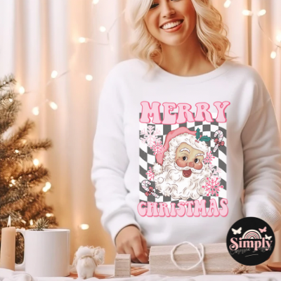 Retro Pink Santa Merry Christmas