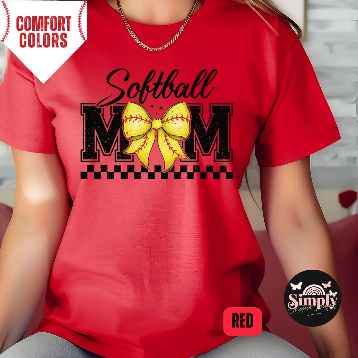 Softball Mom Coquette Check Tee