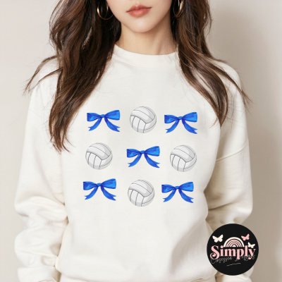 Volleyball Blue Bow Coquette Sweatshirt