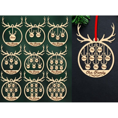 Reindeer Family Ornament 1-10 names